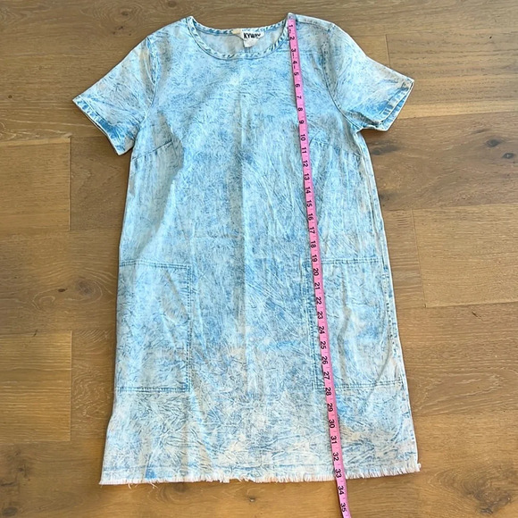 Summer Dress Demin Mini Short Sleeve Dress with Pockets Blue White Crew Neck - Picture 6 of 7